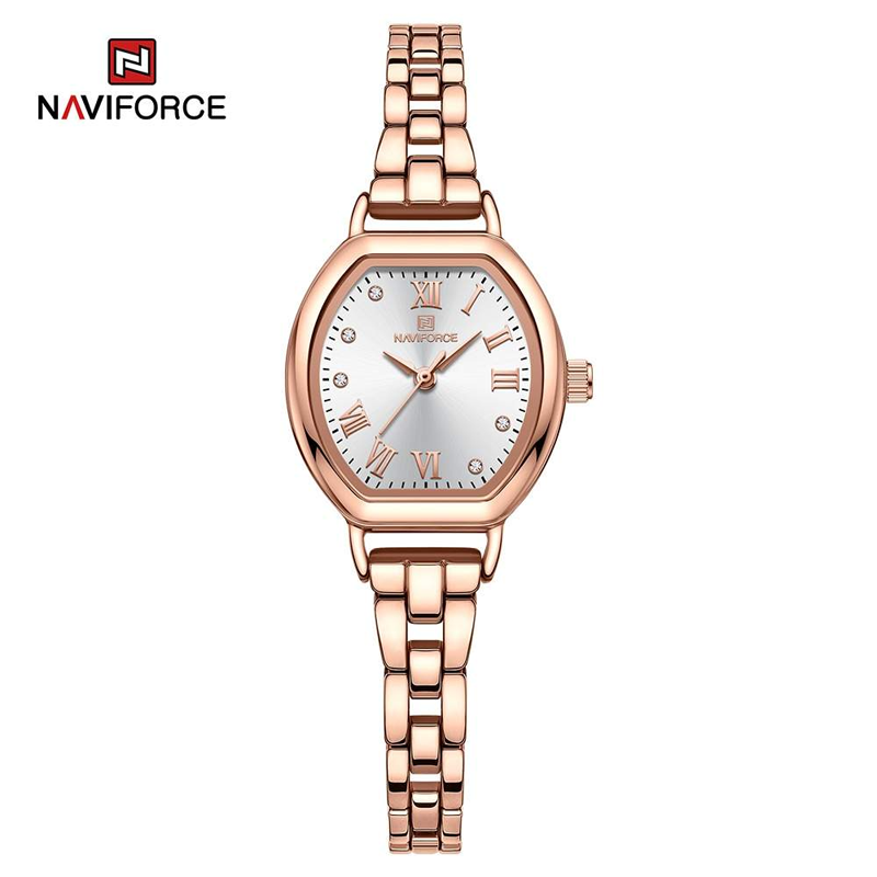 NAVIFORCE 5035 Alloy Bracelet Quartz Wristwatch Waterproof Charming Female Clock Wristwatch (Rose & White)